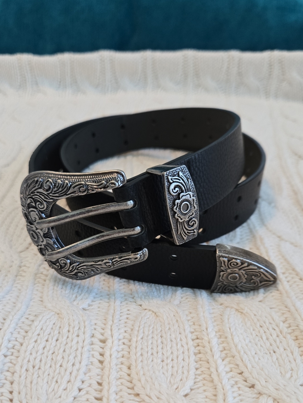 Black Women's Belt With Silver Detailed Buckle